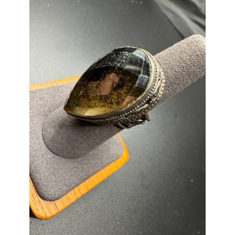 Designer Sterling Silver 925 Teardrop Cut Smoky Quartz Cocktail Ring 925 Size 8